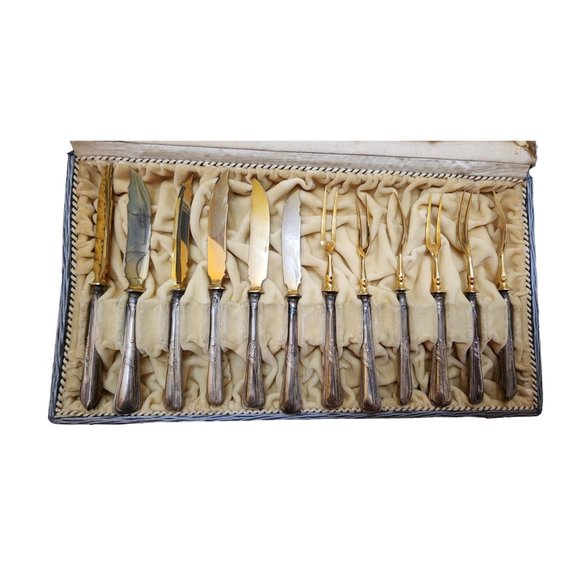 Early 6 pcs Knife/Fork Set In Original Box By C Fesenmeyer (A1888) - Picture 2 of 6